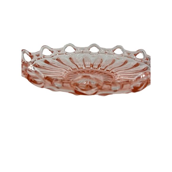 Vintage Pink Depression Glass Serving Ribbed Lace Bowl 12" - Picture 4 of 16